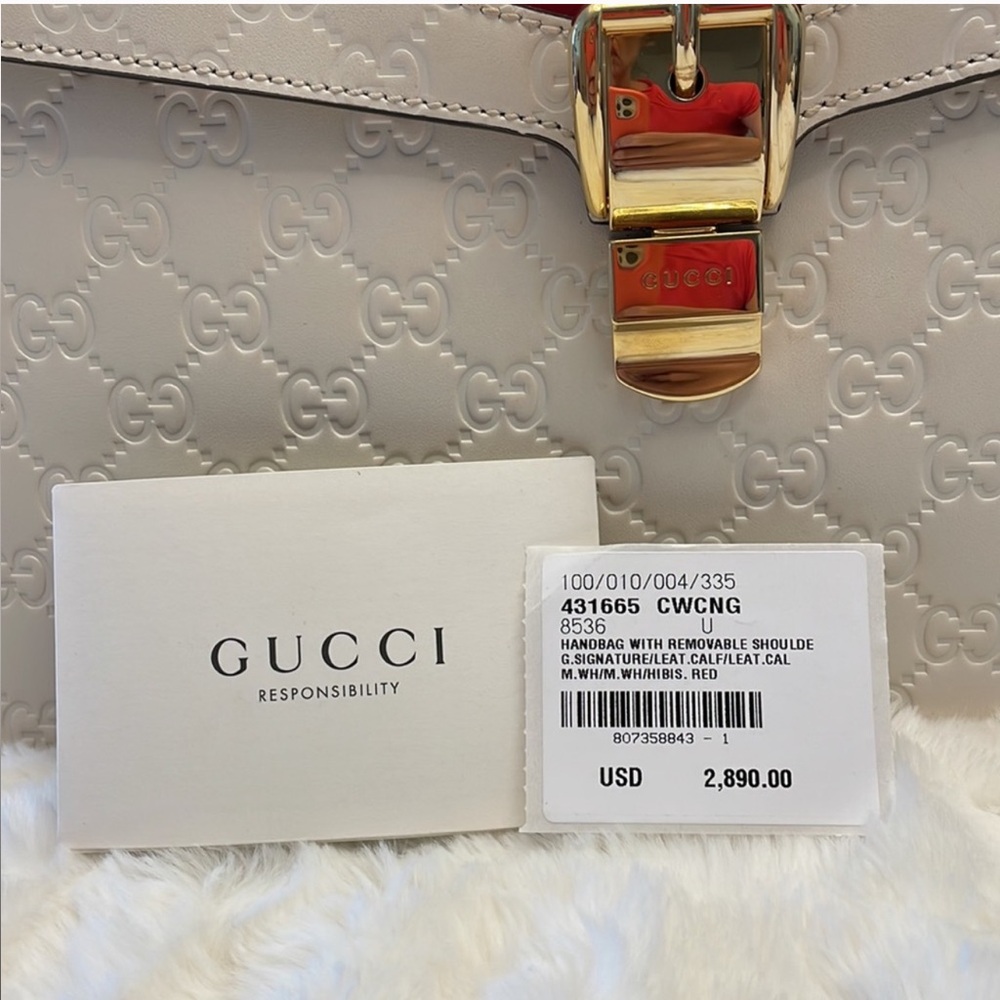 Gucci MM White and Red Leather Handbag - Picture 2 of 16